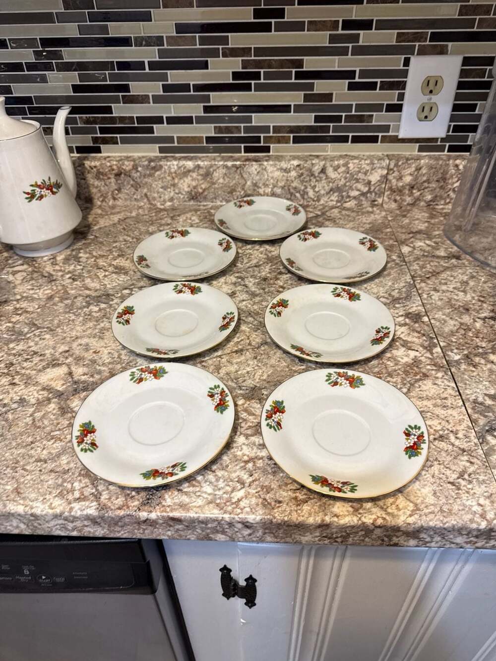 Crown Ming Jian Shiang Christmas Holiday Fine China Saucers - Set of 7